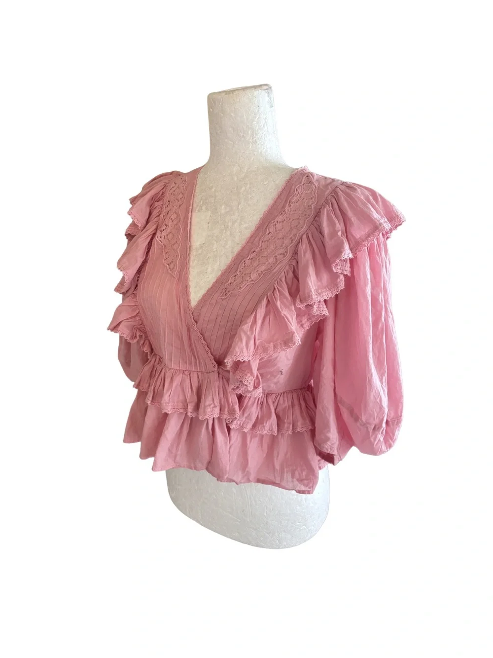 FARM Rio Blush Pink Ruffle Feminine Preppy Wrap Blouse Size XS